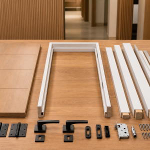Kit completo de porta com folha, aro, guarnições, ferragens e acessórios